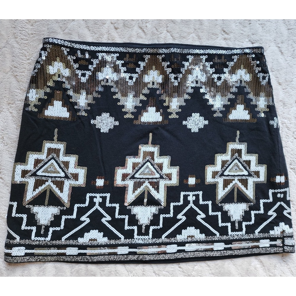 Express Black Sequin Geometric Southwestern Stretch Mini Skirt XS